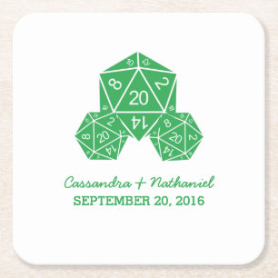 Dessous-de-verre Carré En Papier Dessous de verre de papier Mariage Vert D20 dés
