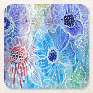 Dessous-de-verre Carré En Papier Dessous de verre de papier peint de fleurs