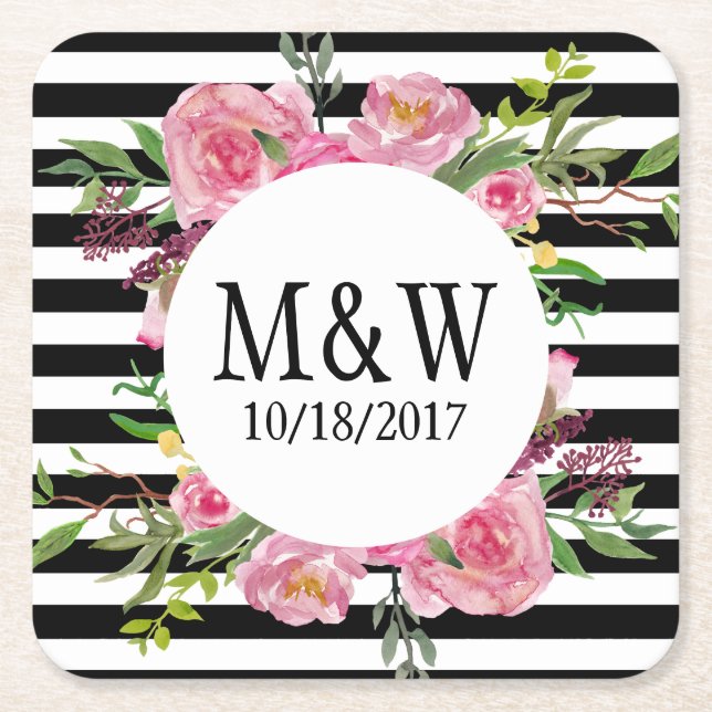 Dessous-de-verre Carré En Papier Dessous de verre de papier personnalisé Fleurs et  (Devant)