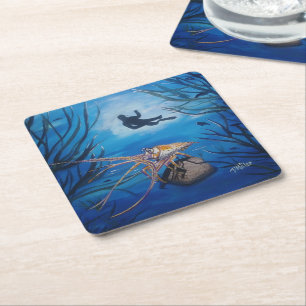 Dessous-de-verre Carré En Papier Dessous de verre de papier Sea Life de plongée sou