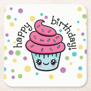 Dessous-de-verre Carré En Papier Dessous de verre de petit gâteau de joyeux