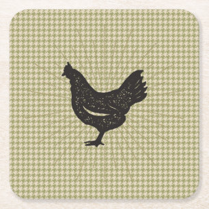 Dessous-de-verre Carré En Papier Dessous de verre de silhouette de poulet rustique