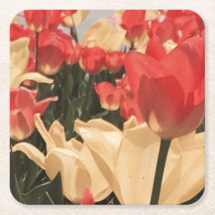 Dessous-de-verre Carré En Papier Dessous de verre de tulipes d'aquarelle