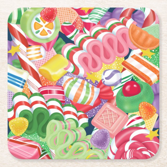 Dessous-de-verre Carré En Papier Dessous de verre démodés de sucrerie de Noël (Devant)