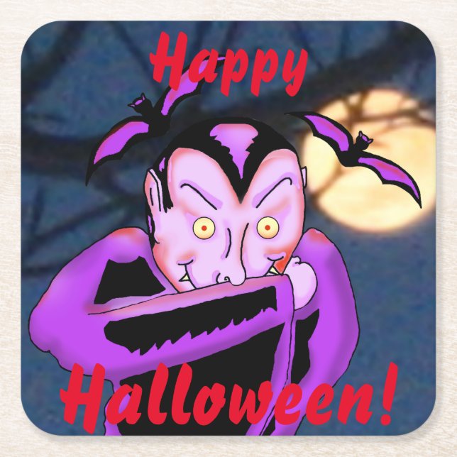 Dessous-de-verre Carré En Papier Dessous de verre d'Halloween Vampire (Devant)