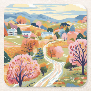 Dessous-de-verre Carré En Papier Dessous de verre du paysage automnal