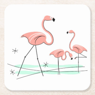 Dessous-de-verre Carré En Papier Dessous de verre du trio 2 de Flamants roses
