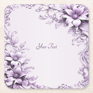Dessous-de-verre Carré En Papier Dessous de verre en papier à fleurs violettes élég