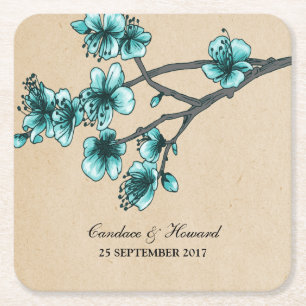 Dessous-de-verre Carré En Papier Dessous de verre en papier Aqua Vintage Cherry Blo