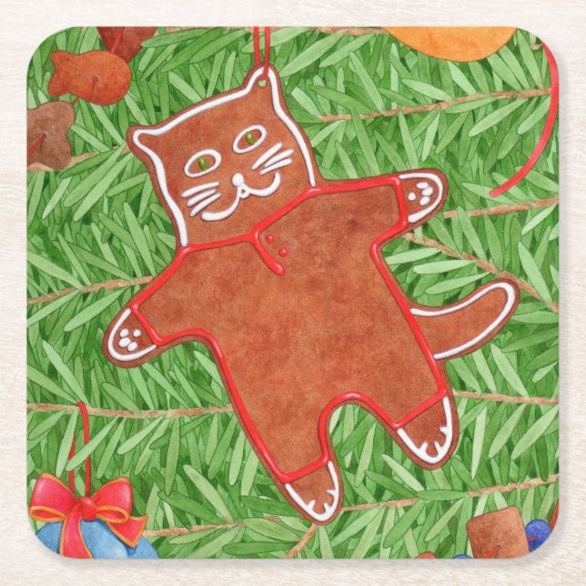 Dessous-de-verre Carré En Papier Dessous de verre en papier Carré GINGERBREAD KITTY (Devant)