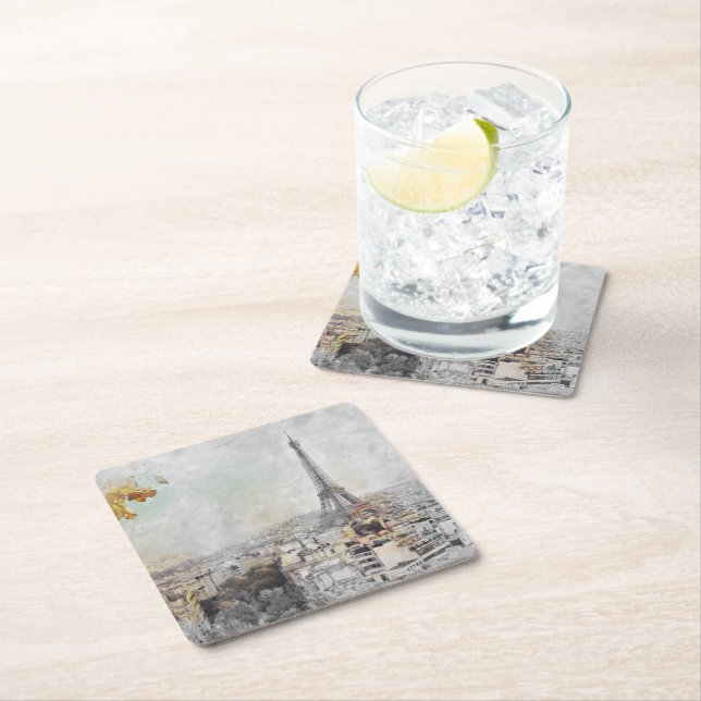 Dessous-de-verre Carré En Papier Dessous de verre en papier Carré Tour Eiffel Paris (En situation)