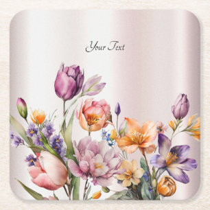 Dessous-de-verre Carré En Papier Dessous de verre en papier coloré à fleurs de prin