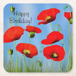 Dessous-de-verre Carré En Papier Dessous de verre en papier coquelicot pour un joye