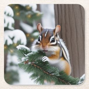 Dessous-de-verre Carré En Papier Dessous de verre en papier de Noël Chipmunk