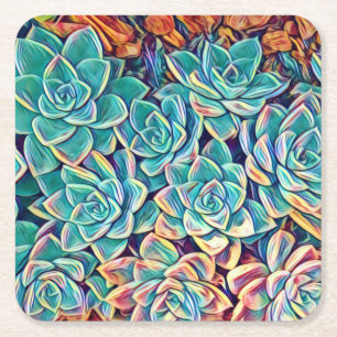 Dessous-de-verre Carré En Papier Dessous de verre en papier de succulents stylisés