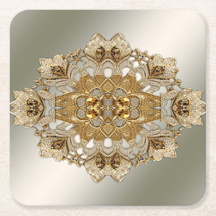 Dessous-de-verre Carré En Papier Dessous de verre en papier floral orné d'or