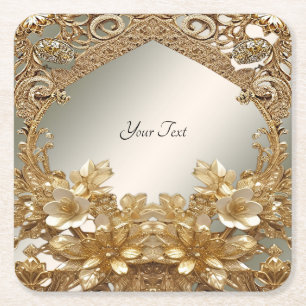 Dessous-de-verre Carré En Papier Dessous de verre en papier floral orné d'or modern