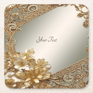 Dessous-de-verre Carré En Papier Dessous de verre en papier floral orné d'or modern