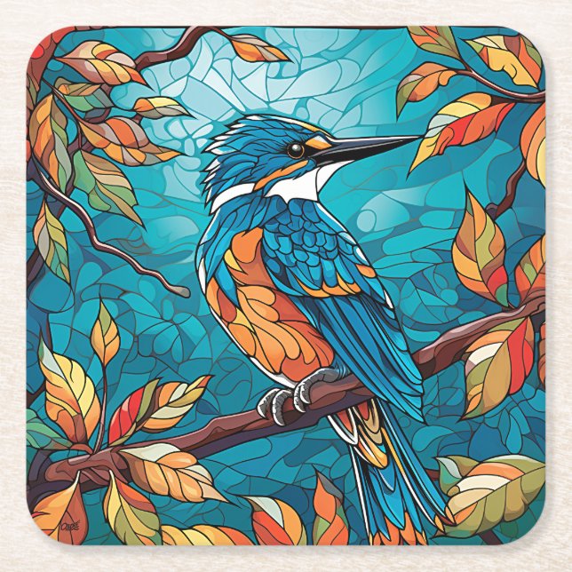 Dessous-de-verre Carré En Papier Dessous de verre en papier Kingfisher d'automne (Devant)