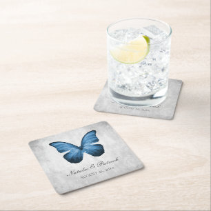 Dessous-de-verre Carré En Papier Dessous de verre en papier Mariage papillon bleu
