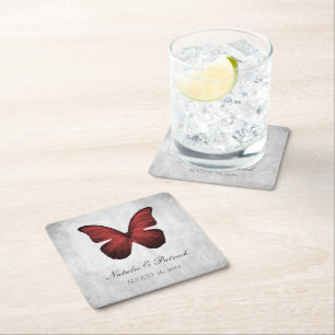 Dessous-de-verre Carré En Papier Dessous de verre en papier Mariage papillon rouge