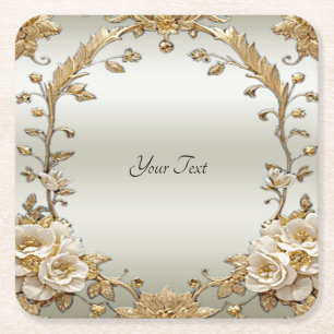 Dessous-de-verre Carré En Papier Dessous de verre en papier Orné Or Fleurs blanches