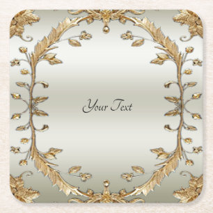 Dessous-de-verre Carré En Papier Dessous de verre en papier Orné Or Fleurs blanches