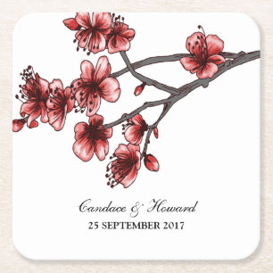 Dessous-de-verre Carré En Papier Dessous de verre en papier Red Simple Cherry Bloss