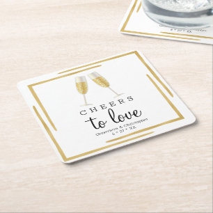 Dessous-de-verre Carré En Papier Dessous de verre mariage Gold Cheers to Love Pap