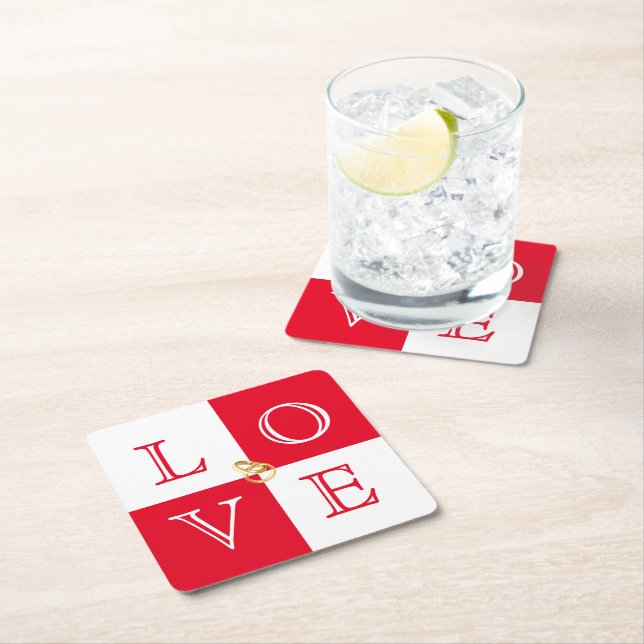 Dessous-de-verre Carré En Papier Dessous de verre mariage Love (En situation)