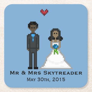 Dessous-de-verre Carré En Papier Dessous de verre Mariage Pixel Gamer Bride & Groom