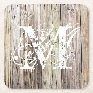 Dessous-de-verre Carré En Papier Dessous de verre Monogrammes en bois rustique