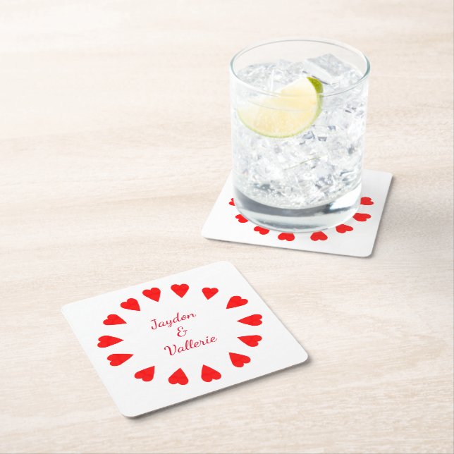 Dessous-de-verre Carré En Papier Dessous de verre papier - Cercle des Coeurs rouges (En situation)