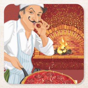 Dessous-de-verre Carré En Papier Dessous de verre papier chef Pizza Party - SRF