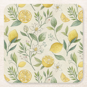 Dessous-de-verre Carré En Papier Dessous de verre papier Motif citrons et fleurs