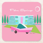 Dessous-de-verre Carré En Papier Dessous de verre papier Retro Pink Palm Springs<br><div class="desc">Entre l’arrière - plan rose, la maison moderne turquoise du milieu du siècle et la voiture classique des années 1950, ce design ne pouvait pas être plus Palm Springs s’il le disait dans les nuages. Oh, attendez, il le dit dans les nuages ! La pierre bleue et turquoise de la...</div>