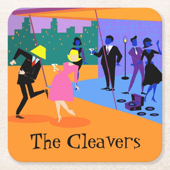 Dessous-de-verre Carré En Papier Dessous de verre papier Retro Urban Rooftop Party (Devant)