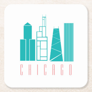 Dessous-de-verre Carré En Papier Dessous de verre papier Skyline de Chicago