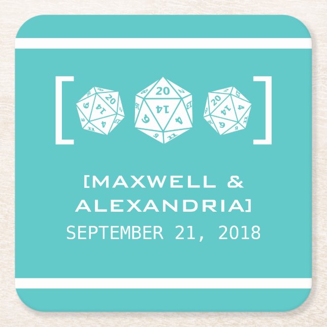 Dessous-de-verre Carré En Papier Dessous de verre papier turquoises D20 Dice Gamer (Devant)