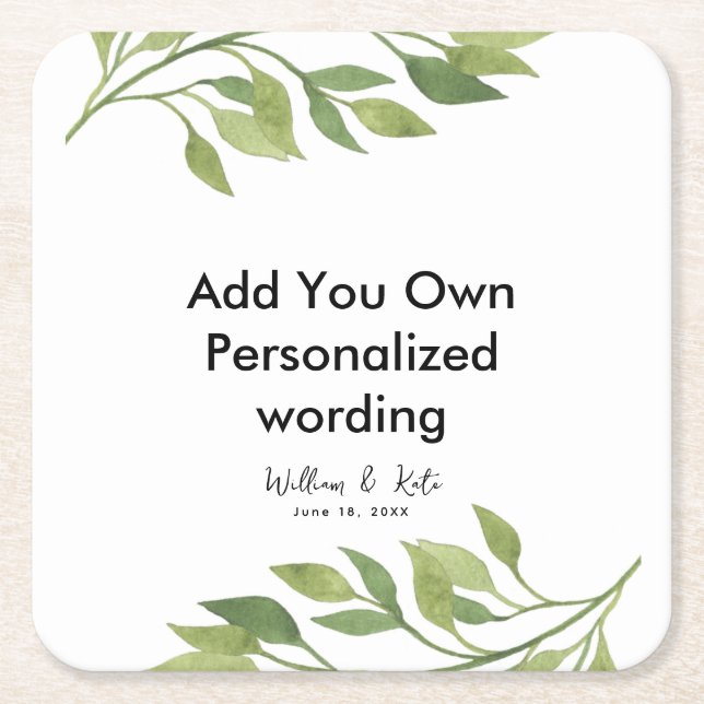 Dessous-de-verre Carré En Papier dessous de verre personnalisé à la feuille botaniq (Devant)