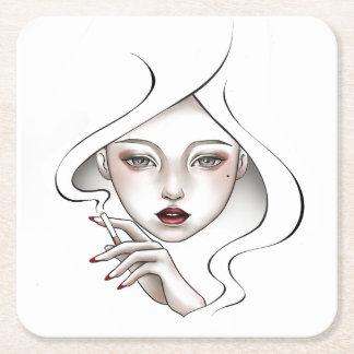 Dessous-de-verre Carré En Papier Dessous de verre personnalisé fille enfumée blanc