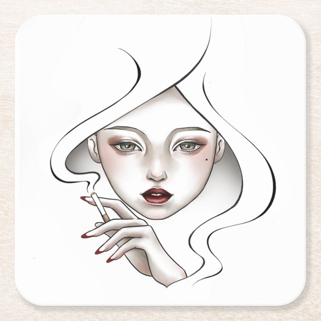 Dessous-de-verre Carré En Papier Dessous de verre personnalisé fille enfumée blanc (Devant)