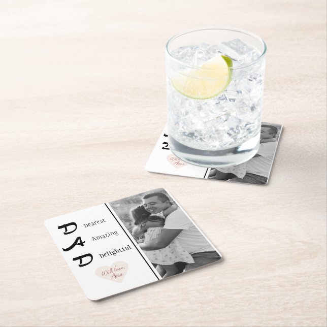 Dessous-de-verre Carré En Papier Dessous de verre photo papa personnalisé | Fête de (En situation)