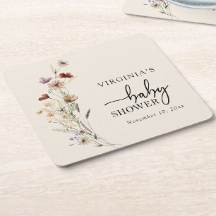 Dessous-de-verre Carré En Papier Dessous de verre pour Baby Shower Boho Wildflowers