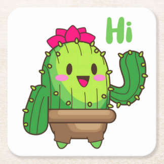 Dessous-de-verre Carré En Papier Dessous de verre Sip & Smile – Le cactus dit bonjo