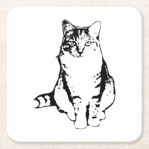 Dessous-de-verre Carré En Papier Dessous de verre Tabby Cat Face Avant En Encre Élé