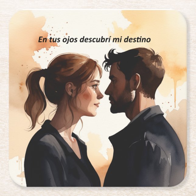 Dessous-de-verre Carré En Papier Destellos de Miradas: Ilustración en Acuarela que  (Devant)