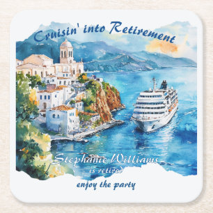 Dessous-de-verre Carré En Papier Destination de croisière pour la fête de retraite