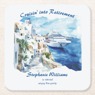 Dessous-de-verre Carré En Papier Destination de croisière pour une fête de retraite