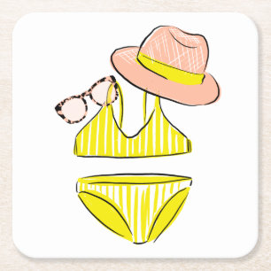 Dessous-de-verre Carré En Papier Détendez-vous au soleil - maillot de bain jaune